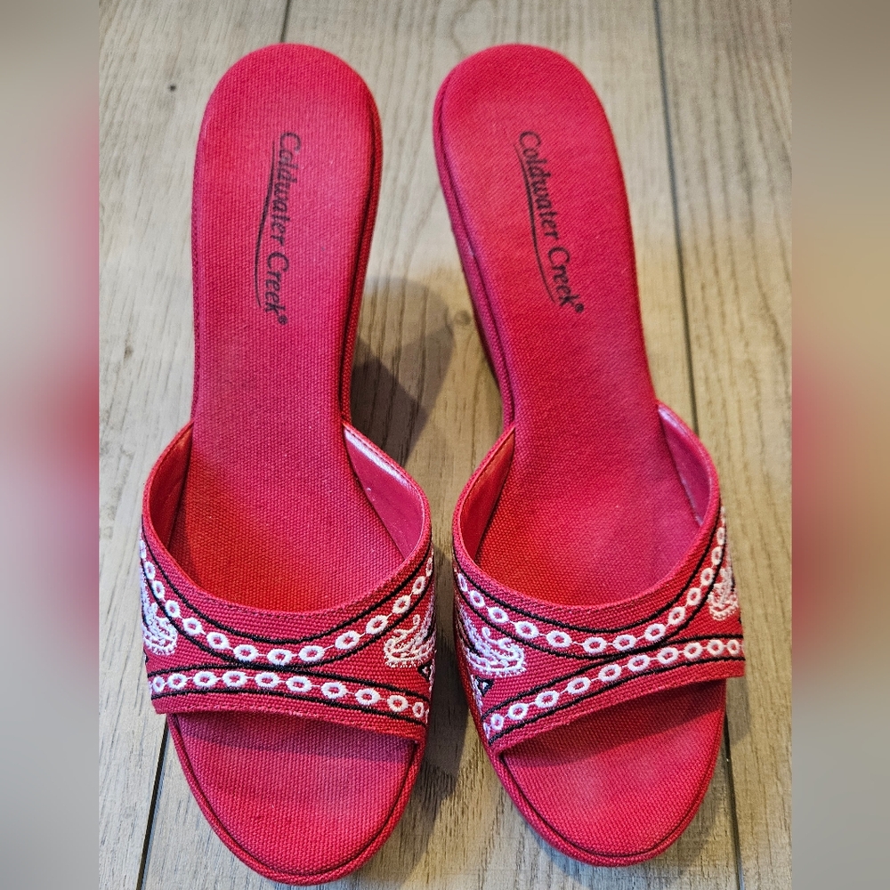 Coldwater Creek Women's Red Bandana Slide Sandals